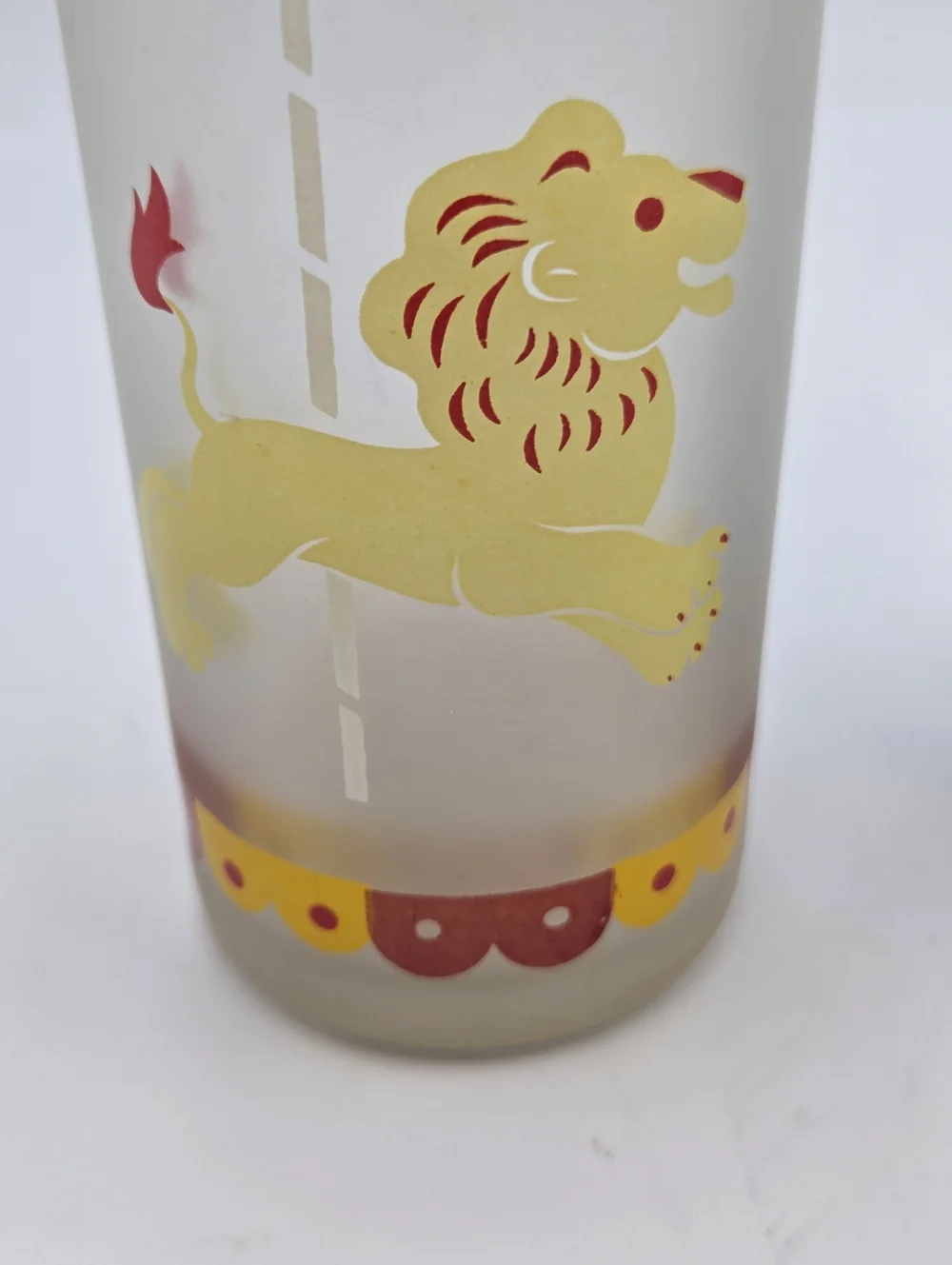 Libbey Frosted Carousel Tumblers Lion & Deer/Fawn Glass 7” Set Of 2